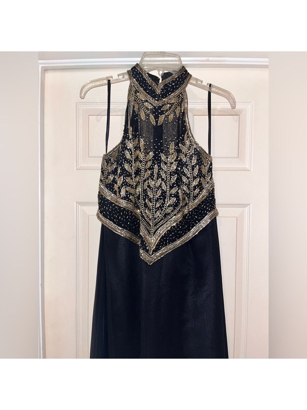 Vintage Black and Gold Beaded Long Formal Dress by Scala - Picture 7 of 13